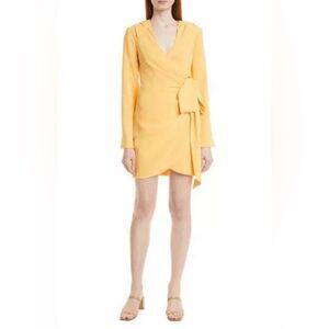 CINQ a SEPT Yellow Orange Sierra Wrap Front Crepe Long Sleeve Mini Dress Sz 2